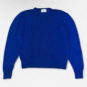 PENDLETON Vintage 70s USA Pure Virgin Wool Crewneck Sweater M Blue Cable Knit